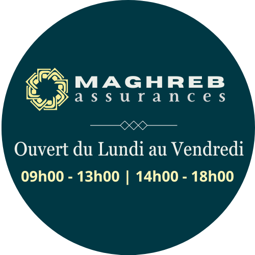 Logo Maghreb Assurances avec les horaires d’ouverture de l’agence de Marseille