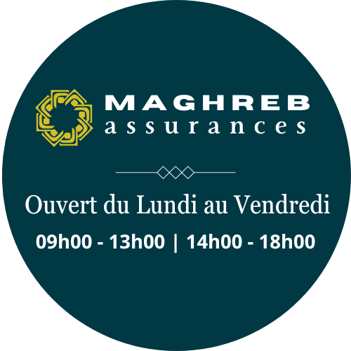Logo Maghreb Assurances avec les horaires d’ouverture de l’agence de Marseille<br />
